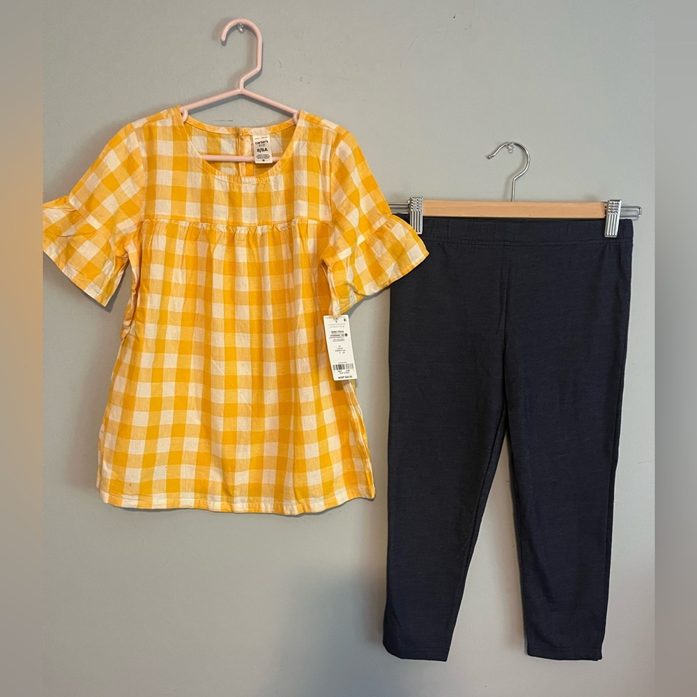 NWT Carter’s Kids girls size 8 set: Yellow Gingham top with jeggings